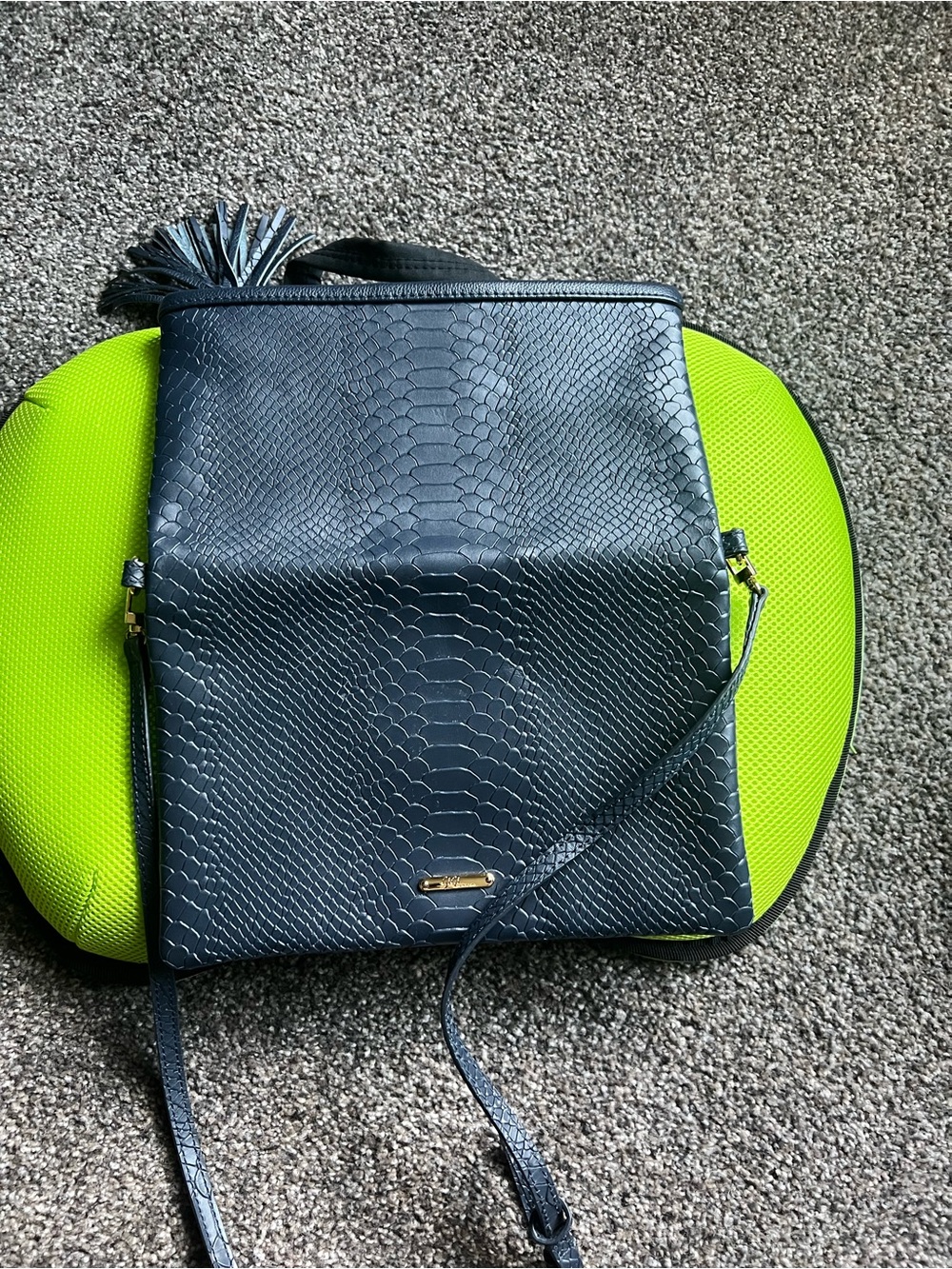 GiGi New York Navy Faux-Snake Crossbody with Tassel and Gold Accents